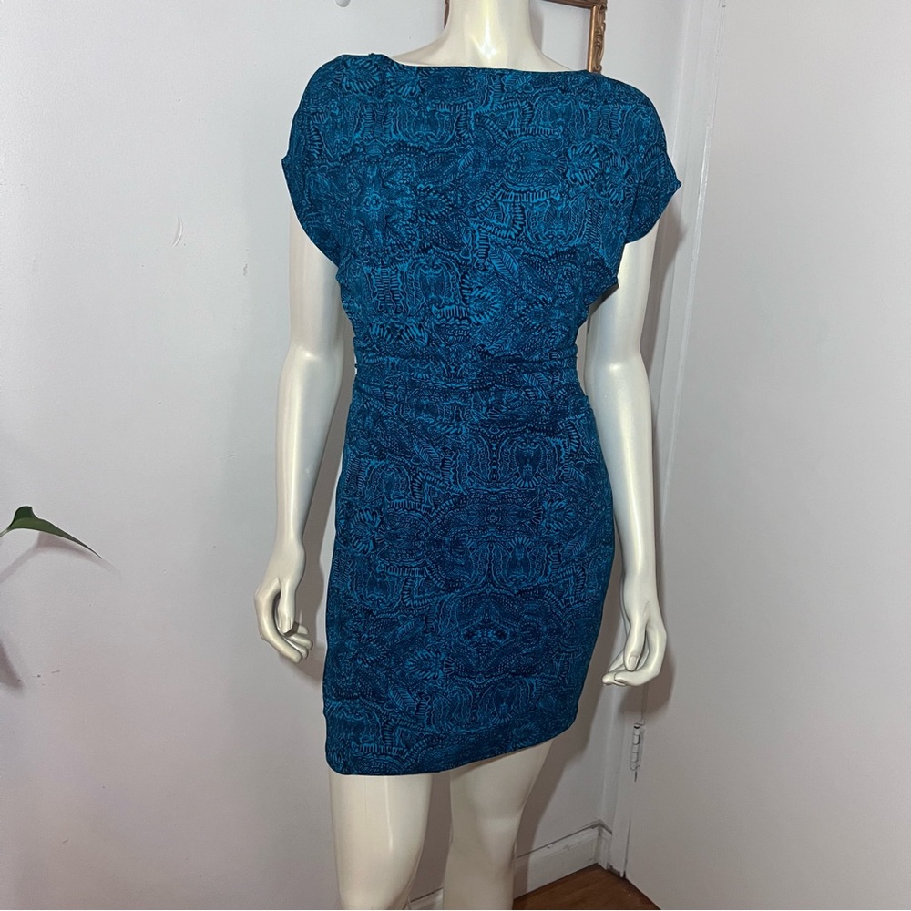 Ann Taylor Extra Small Petite Dress Turquoise Boat Neck Roushing gorgeous ZZ - Picture 4 of 10